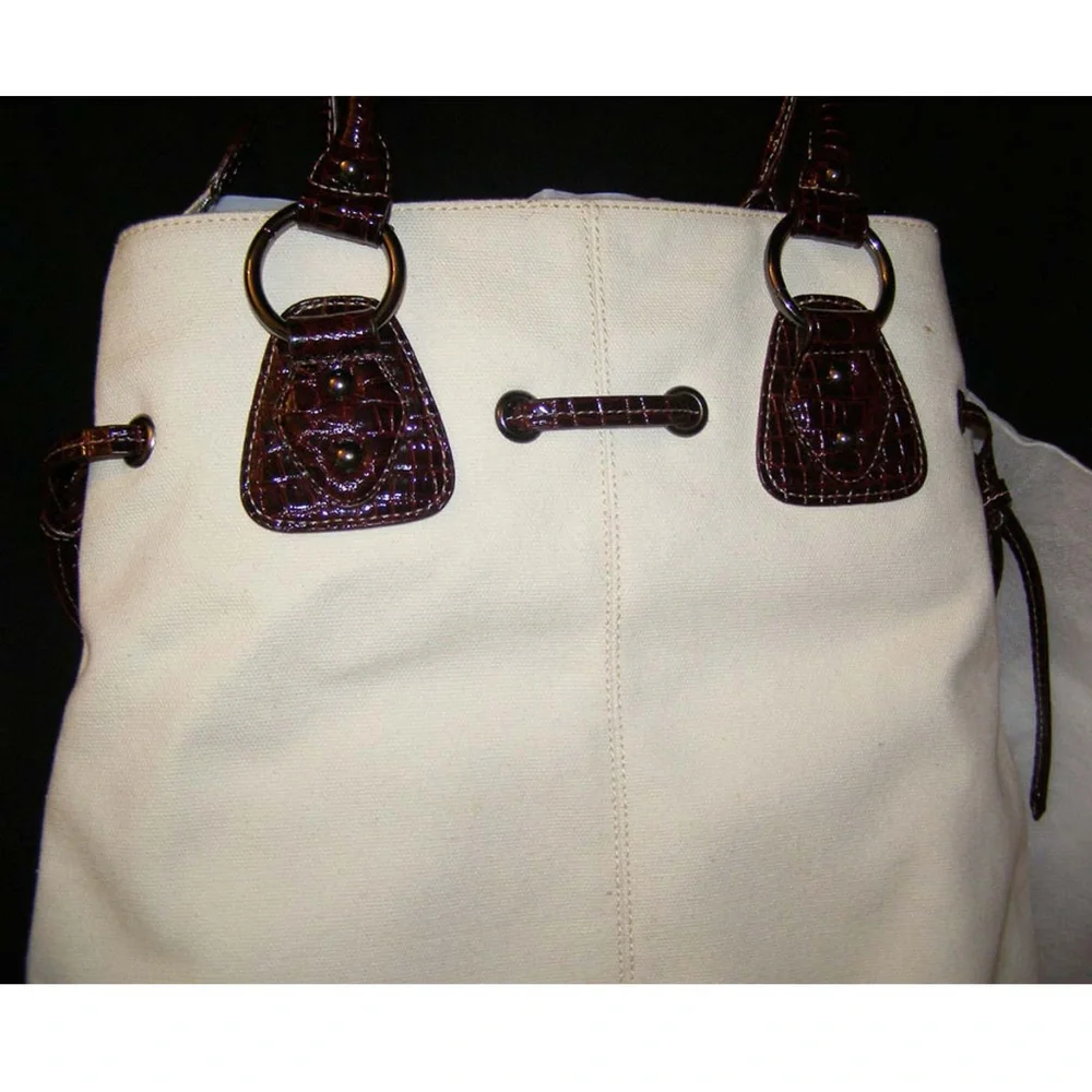 🍷New Earth Axxessories canvas & faux leather bag Summer tote